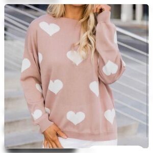 Pink Heart Pattern Sweater